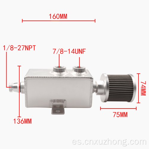 Xuzhong Otras partes del motor 1l Captura de aceite de aluminio CAN TANQUE EL TANQUE DE COMBUSTIBLE CON PUNTOS DE DRENAJE DE REMENTA Y FILTRO